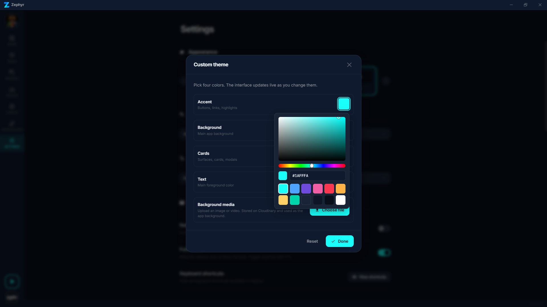Custom theme modal
