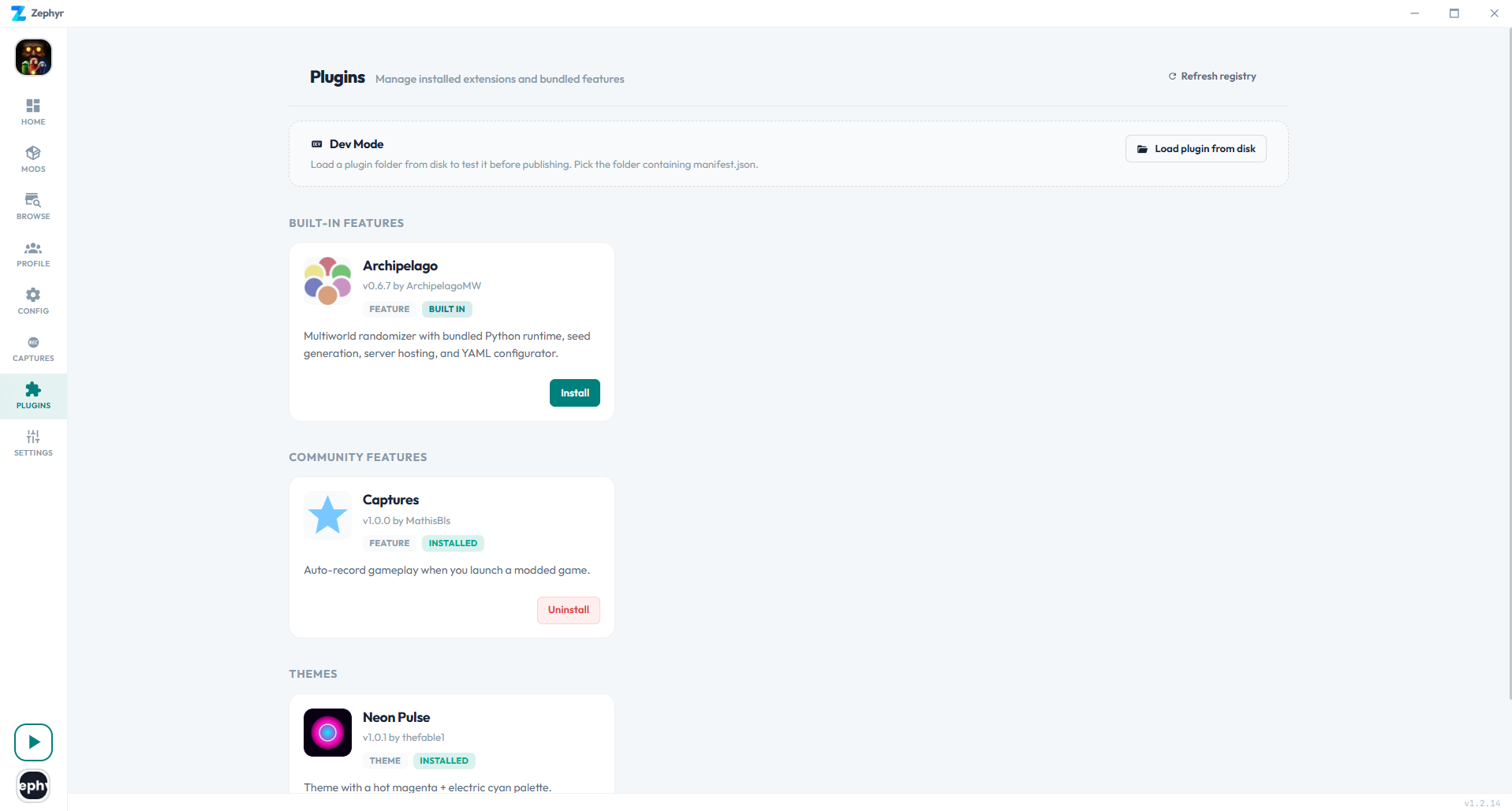 Plugins page
